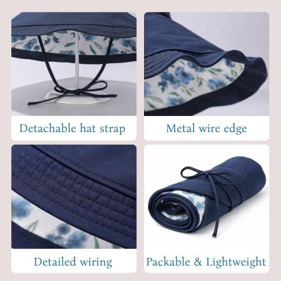 Navy reversible wide brim sun hat with UPF 50+ and wire edge