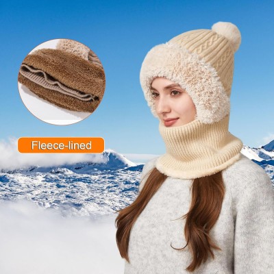 Beige Women's Fleece-Lined Knitted Balaclava Women's beige fleece-lined knitted balaclava winter neck warmer hat