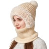 Women's Fleece-Lined Knitted Balaclava - One-Piece Winter Neck Warmer Hat (Beige)