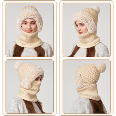 Beige Women's Fleece-Lined Knitted Balaclava Women's beige fleece-lined knitted balaclava winter neck warmer hat