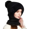 Women's Winter Knitted Balaclava - Fleece Lined Hooded Beanie & Neck Warmer
