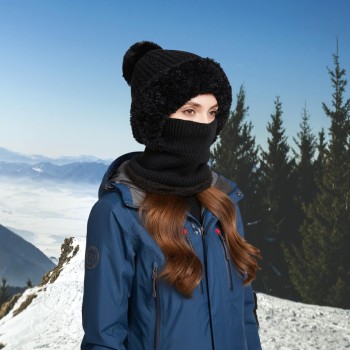 Women's Winter Knitted Balaclava - Fleece Lined Hooded Beanie & Neck Warmer Women's Winter Knitted Balaclava - Fleece Lined Hooded Beanie & Neck Warmer
