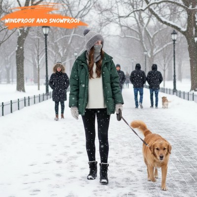 Women wearing fleece lined knitted balaclava winter hood neck warmer