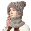 Women's Fleece Lined Knitted Balaclava - One Piece Winter Hood & Neck Warmer