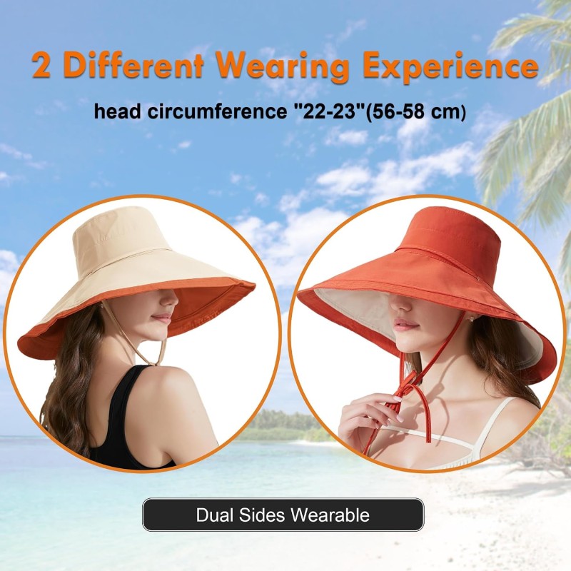 Women's Reversible Wide Brim Sun Hat UPF50+ in Bohemian Style