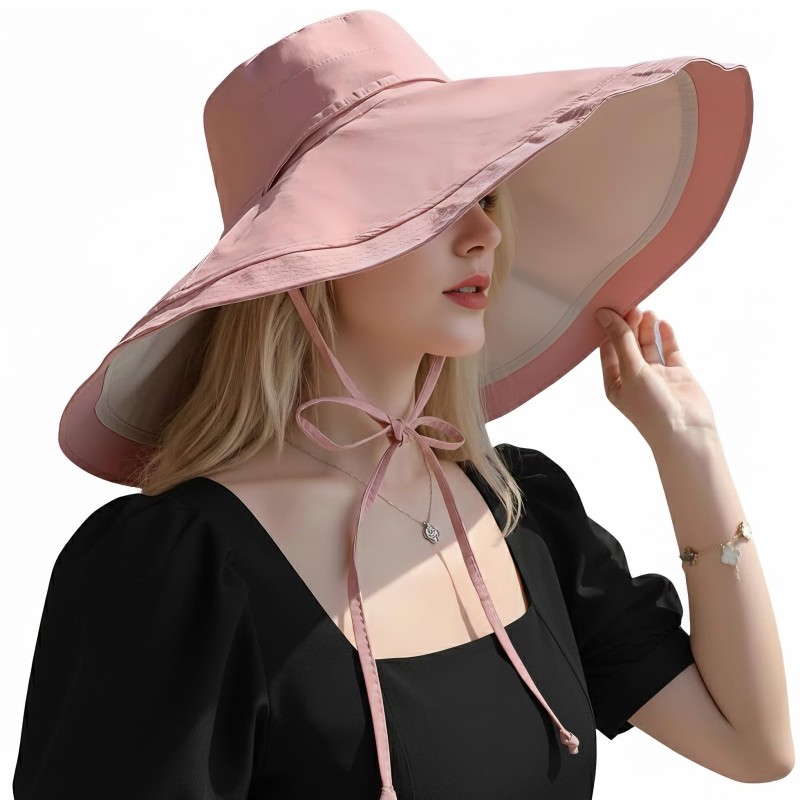 Women in reversible wide brim sun hat with UPF 50+ protection
