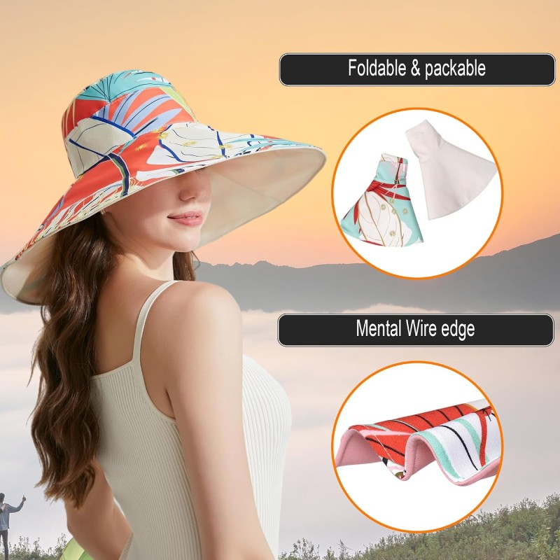 Reversible Wide Brim Sun Hat for Women - UPF 50+ Adjustable Women reversible wide brim sun hat UPF 50+ adjustable one size