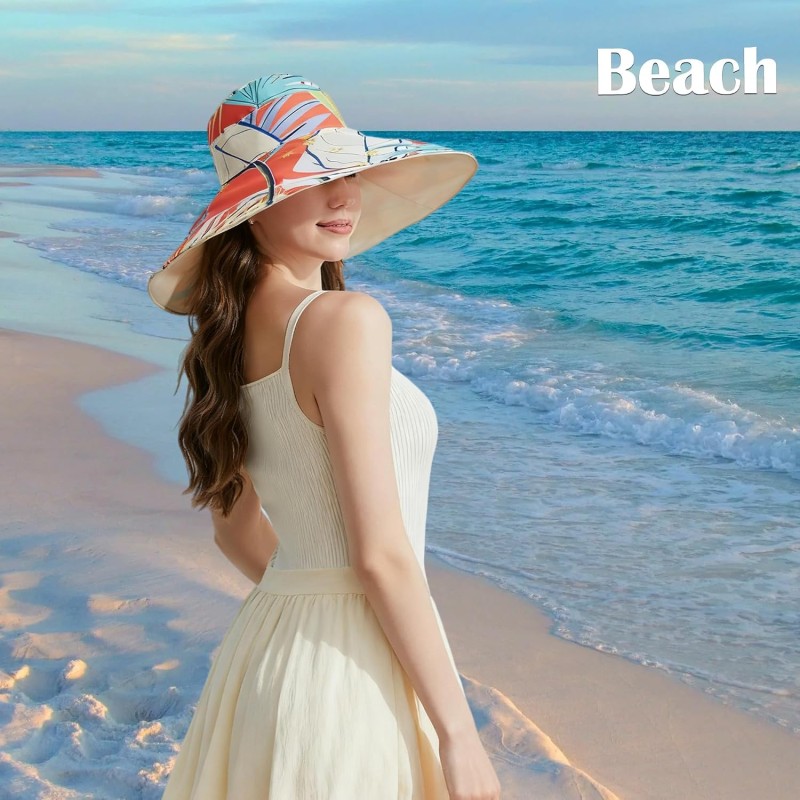 Reversible Wide Brim Sun Hat for Women - UPF 50+ Adjustable Women reversible wide brim sun hat UPF 50+ adjustable one size