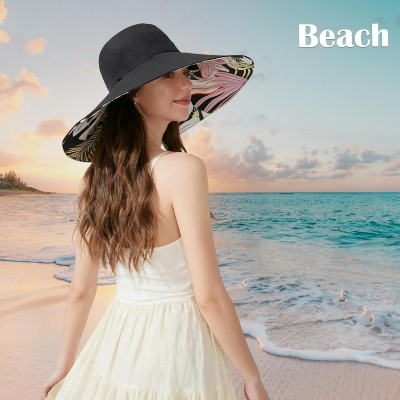 Women wearing reversible wide brim sun hat with UPF 50+ protection, bohemian bucket style for hiking and beach