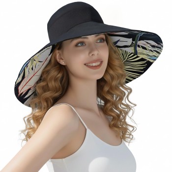 Women's Reversible Wide Brim Sun Hat UPF 50+ Bohemian Bucket Hat for Hiking Beach