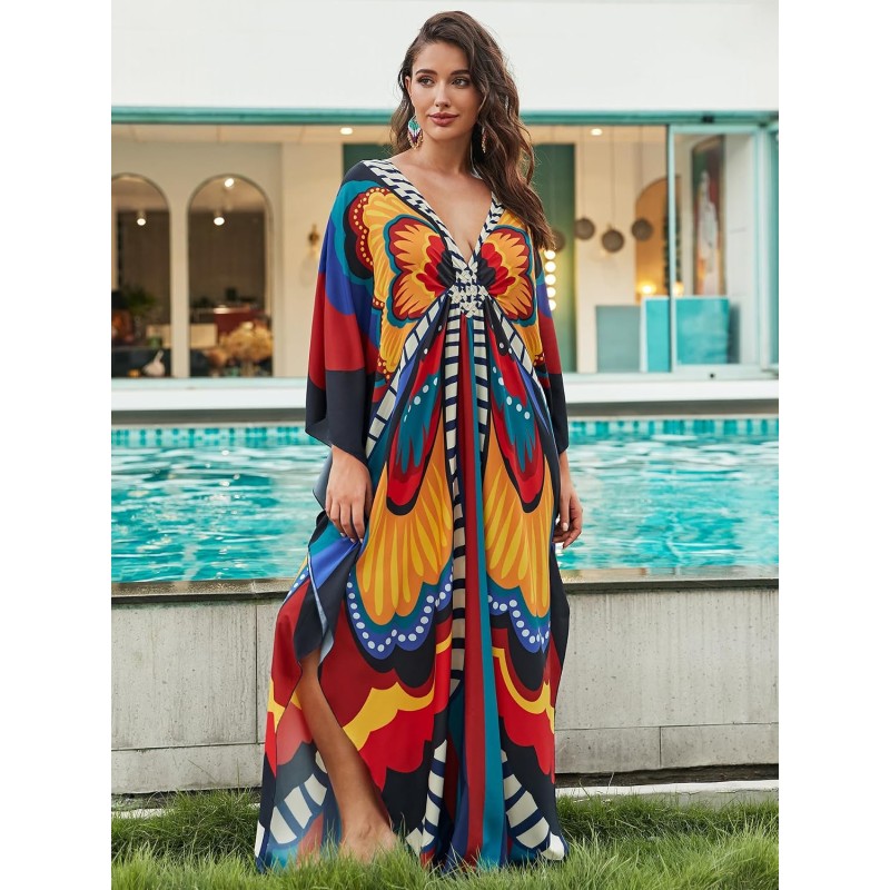Bohemian Floral Caftan Dress – Flowy Beach Coverup