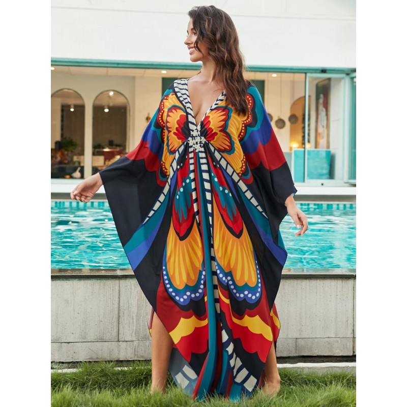 Bohemian Floral Caftan Dress – Flowy Beach Coverup