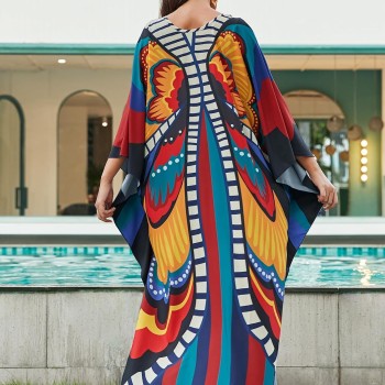Bohemian Floral Caftan Dress – Beach Coverup & Summer Loungewear