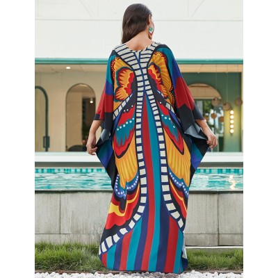 Bohemian Floral Caftan Dress – Flowy Beach Coverup