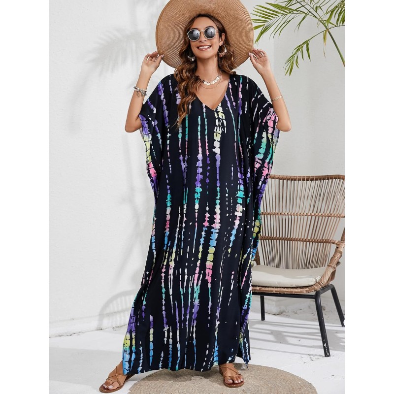 Black Regal Radiance plus size boho kaftan beach cover up