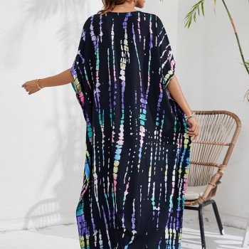 Black Regal Radiance Plus Size Boho Kaftan - Beach Cover Up