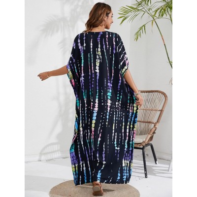 Black Regal Radiance plus size boho kaftan beach cover up