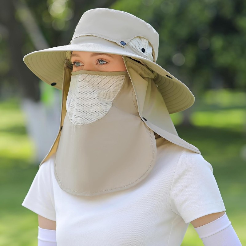 Adjustable Sun Hat with Face and Neck Coverage - Breathable Outdoor Hat Adjustable unisex sun hat with face and neck coverage