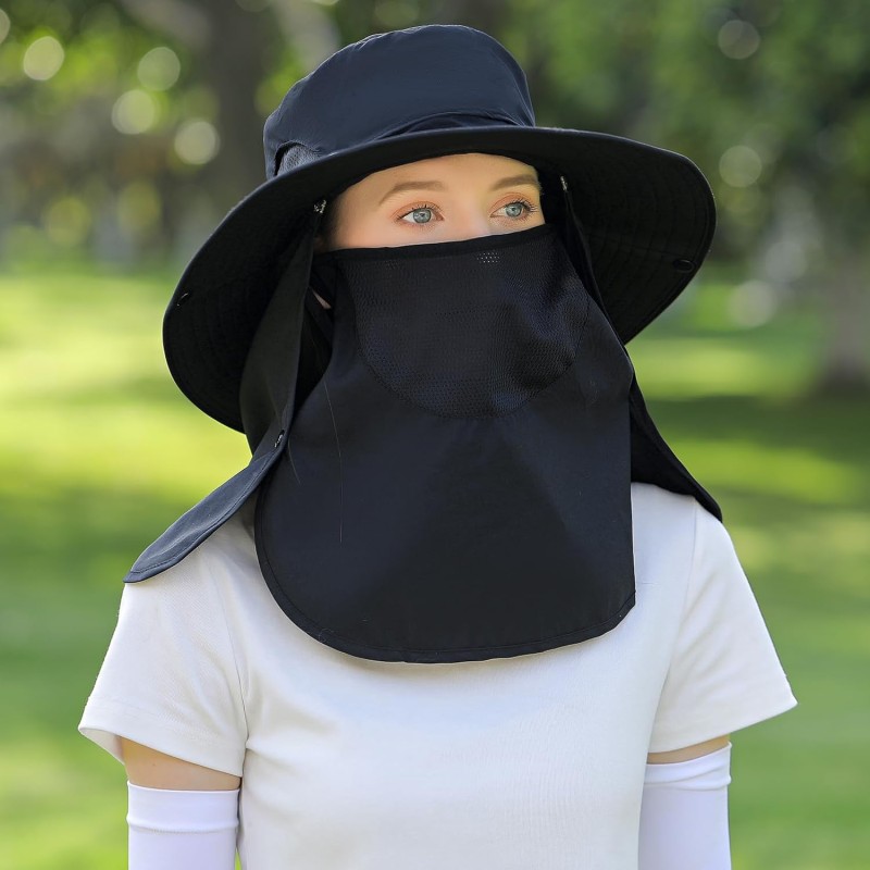 Adjustable Sun Hat with Neck Flap and Face Shield Unisex adjustable sun hat with neck flap and face shield for outdoor work hiking