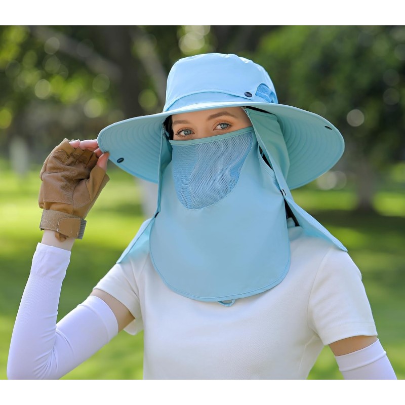 Adjustable Sun Hat with Neck Flap and Face Mask Adjustable sun hat with neck flap and face mask for UV protection