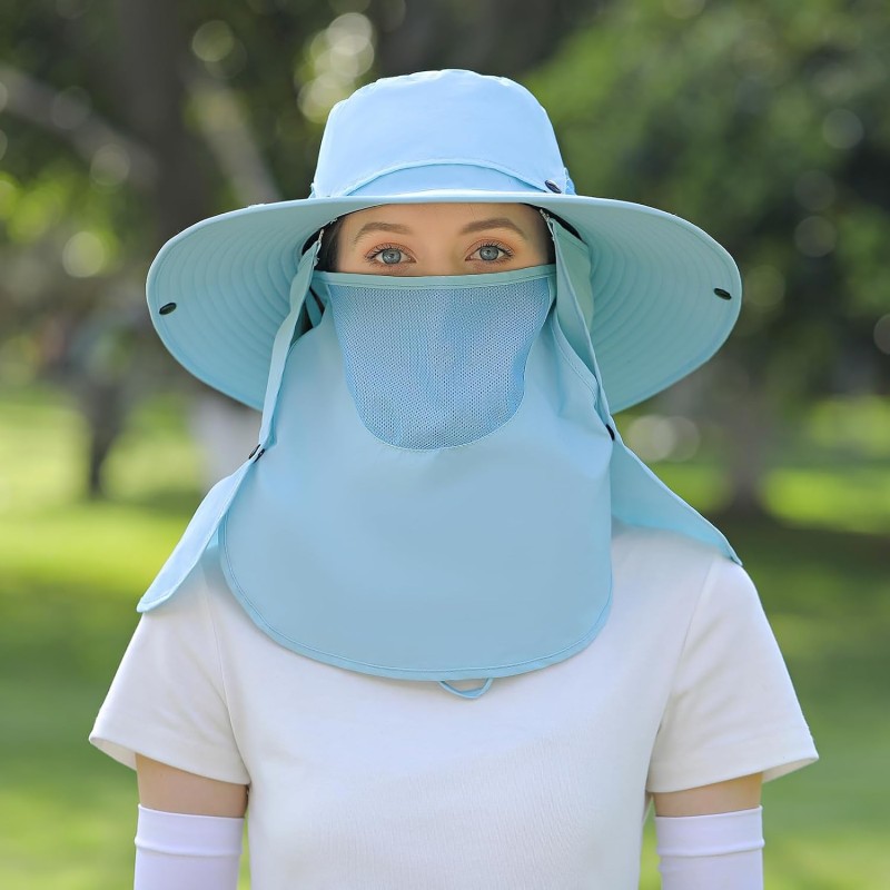 Adjustable Sun Hat with Neck Flap and Face Mask Adjustable sun hat with neck flap and face mask for UV protection