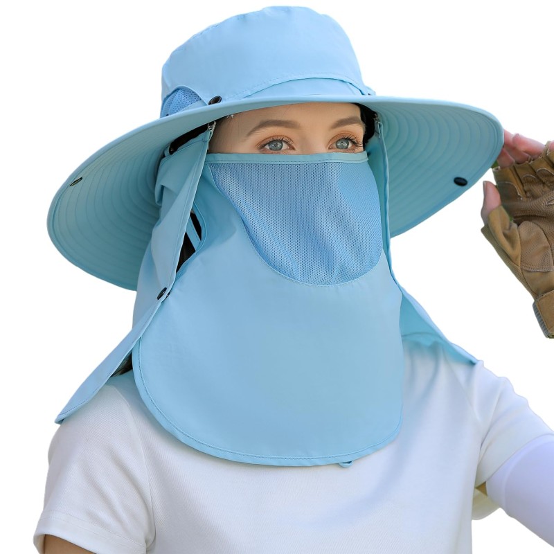Adjustable Sun Hat with Neck Flap and Face Mask Adjustable sun hat with neck flap and face mask for UV protection