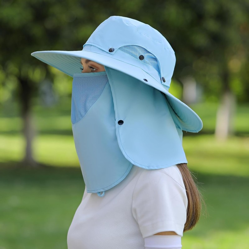 Adjustable Sun Hat with Neck Flap and Face Mask Adjustable sun hat with neck flap and face mask for UV protection