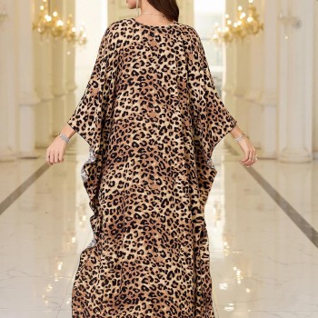 Bohemian Maxi Caftan Dress for Women - Plus Size Beach Cover Up, Brown Leopard Bohemian Maxi Caftan Dress for Women - Plus Size Beach Cover Up, Brown Leopard