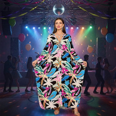 Bohemian floral plus size kaftan maxi dress with flowy fabric