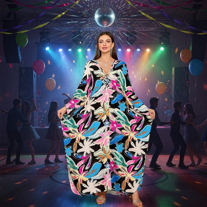 Bohemian floral plus size kaftan maxi dress with flowy fabric