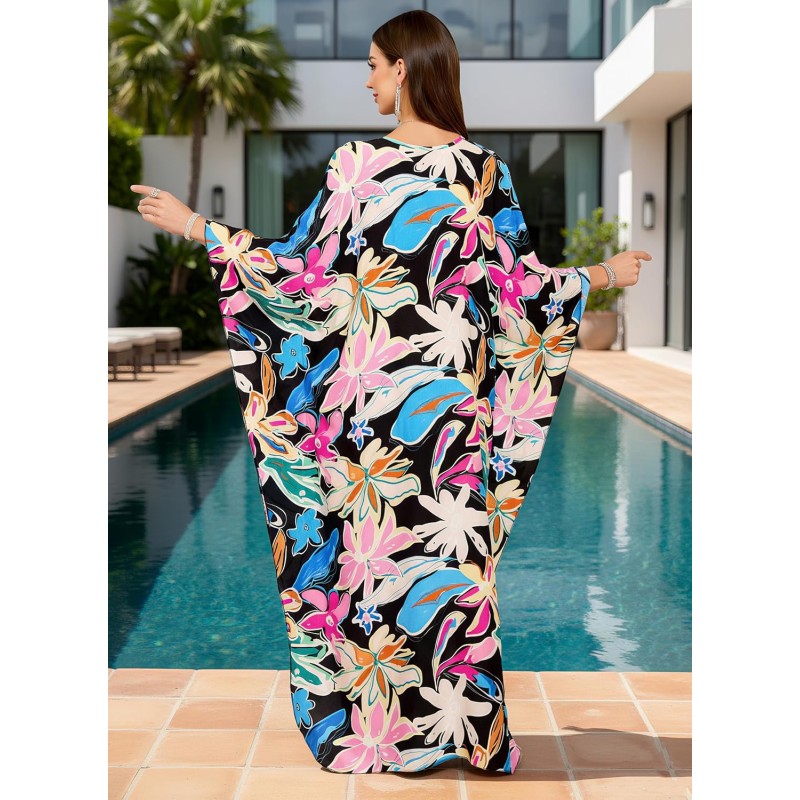 Bohemian floral plus size kaftan maxi dress with flowy fabric