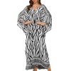 Women's Bohemian Zebra Print Caftan Maxi Dress - Beach Cover Up & Loungewear