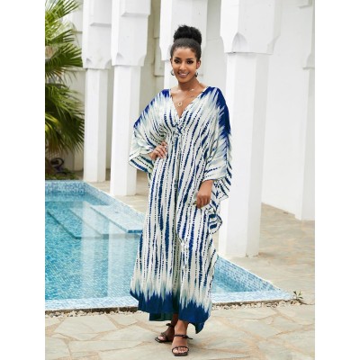 Plus Size Boho Floral Caftan Dress Loose Fit Beach Swim Coverup