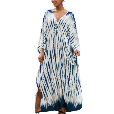 Plus Size Boho Floral Caftan Dress Loose Fit Beach Swim Coverup