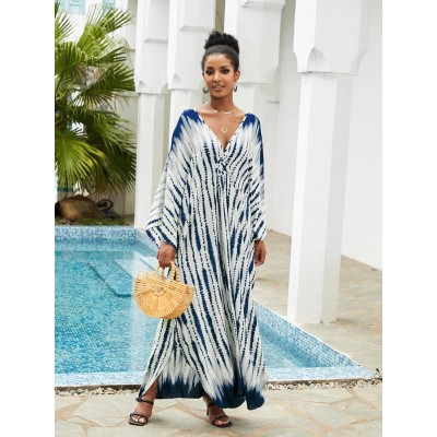 Plus Size Boho Floral Caftan Dress Loose Fit Beach Swim Coverup