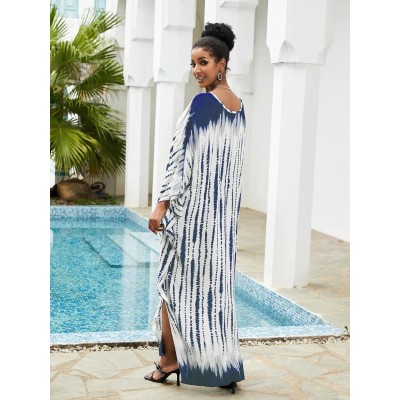 Plus Size Boho Floral Caftan Dress Loose Fit Beach Swim Coverup