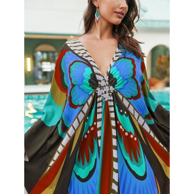 Bohemian butterfly caftan dress for plus size women beach coverup