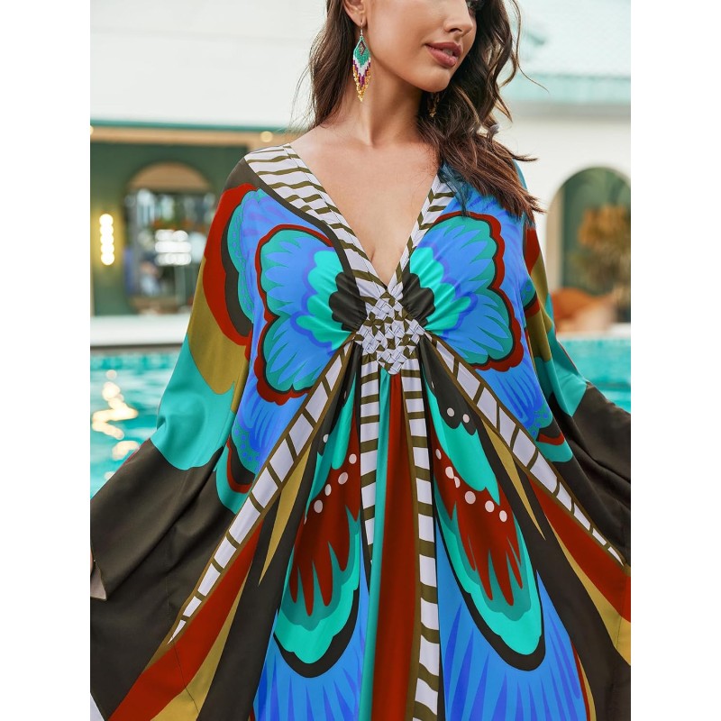 Bohemian butterfly caftan dress for plus size women beach coverup