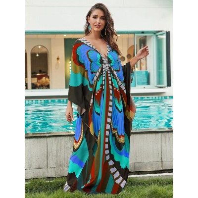 Bohemian butterfly caftan dress for plus size women beach coverup