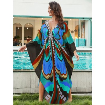 Bohemian Butterfly Caftan Dress - Plus Size Beach Coverup for Women