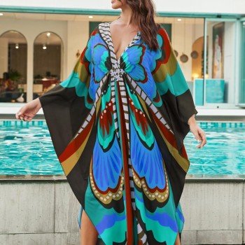 Bohemian Butterfly Caftan Dress - Plus Size Beach Coverup for Women