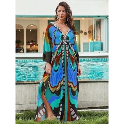 Bohemian butterfly caftan dress for plus size women beach coverup