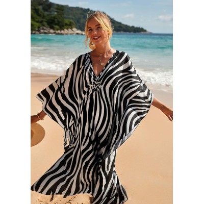 Plus size zebra print caftan coverup, bohemian beach dress for women