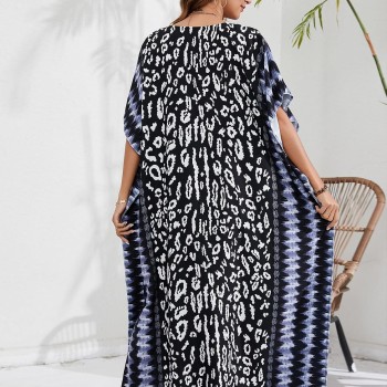 Plus Size Boho Maxi Kaftan Dress - Black Wild Chase - Swimsuit Cover Up