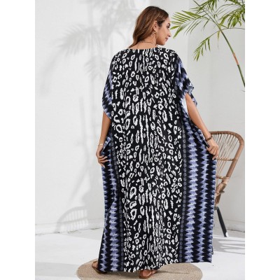 Black Wild Chase Plus Size Boho Maxi Kaftan Dress Cover Up