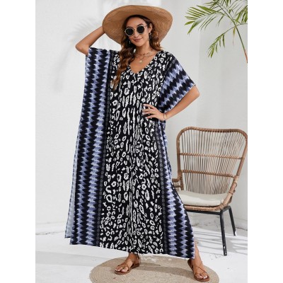 Black Wild Chase Plus Size Boho Maxi Kaftan Dress Cover Up