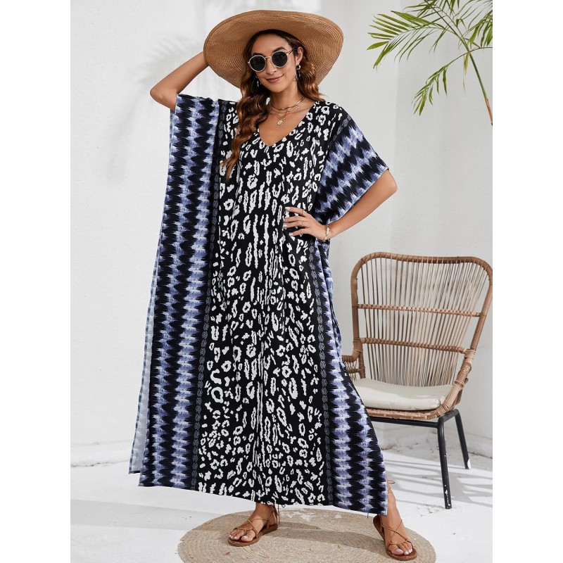 Black Wild Chase Plus Size Boho Maxi Kaftan Dress Cover Up