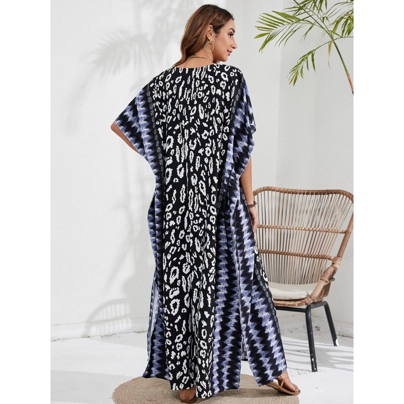 Black Wild Chase Plus Size Boho Maxi Kaftan Dress Cover Up