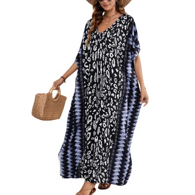 Black Wild Chase Plus Size Boho Maxi Kaftan Dress Cover Up