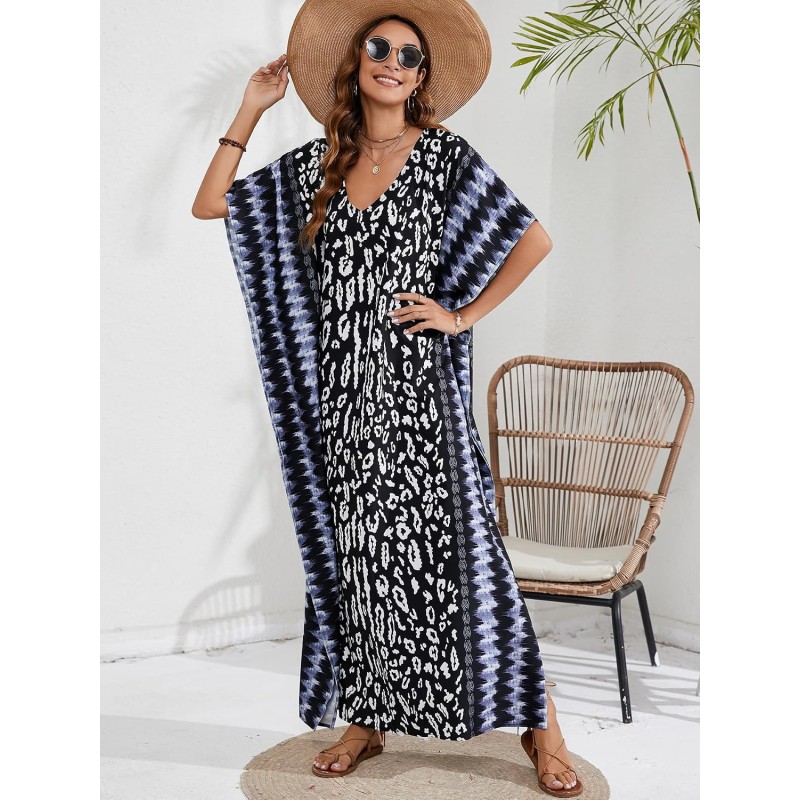 Black Wild Chase Plus Size Boho Maxi Kaftan Dress Cover Up